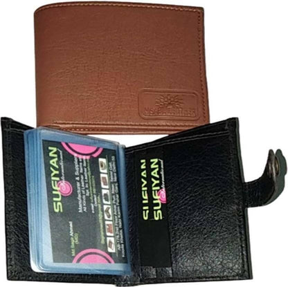 Men Tan, Black Genuine Leather, Artificial Leather Wallet - Mini (30 Card Slots, Pack of 2) - HalfPe