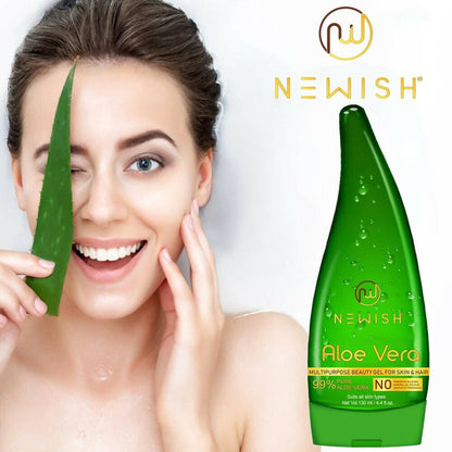 NEWISH Aloe Vera Multipurpose Gel For Glowing Skin & Hair growth , Moisturizer,Aftershave Lotion (Pack of 2 - 260 ML) - HalfPe