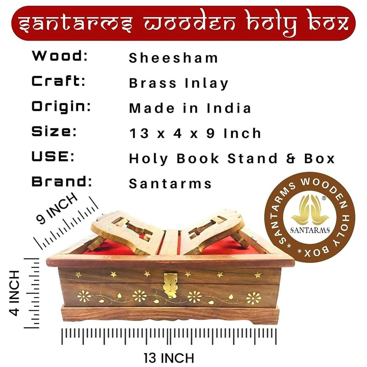 Santarms Handmade Wooden Holy Book Stand For Reading with Small quran box - HalfPe