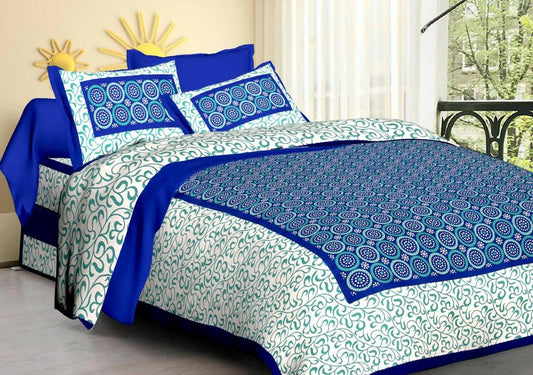 Jaipuri traditional queen size cotton . Double bedsheets with 2 Pillow Covers - HalfPe