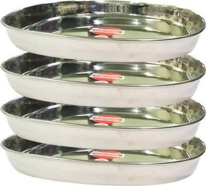 SHINI LIFESTYLE Stainless Steel Serving Plate, Dinner plates, Steel Thali Dinner Plate (Pack of 4) - HalfPe