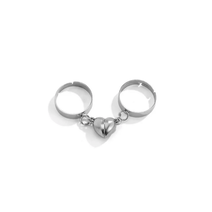 Pinapes Dual Love Heart Alloy Silver Proposal Love Forever Couple Ring for Men and Women - HalfPe