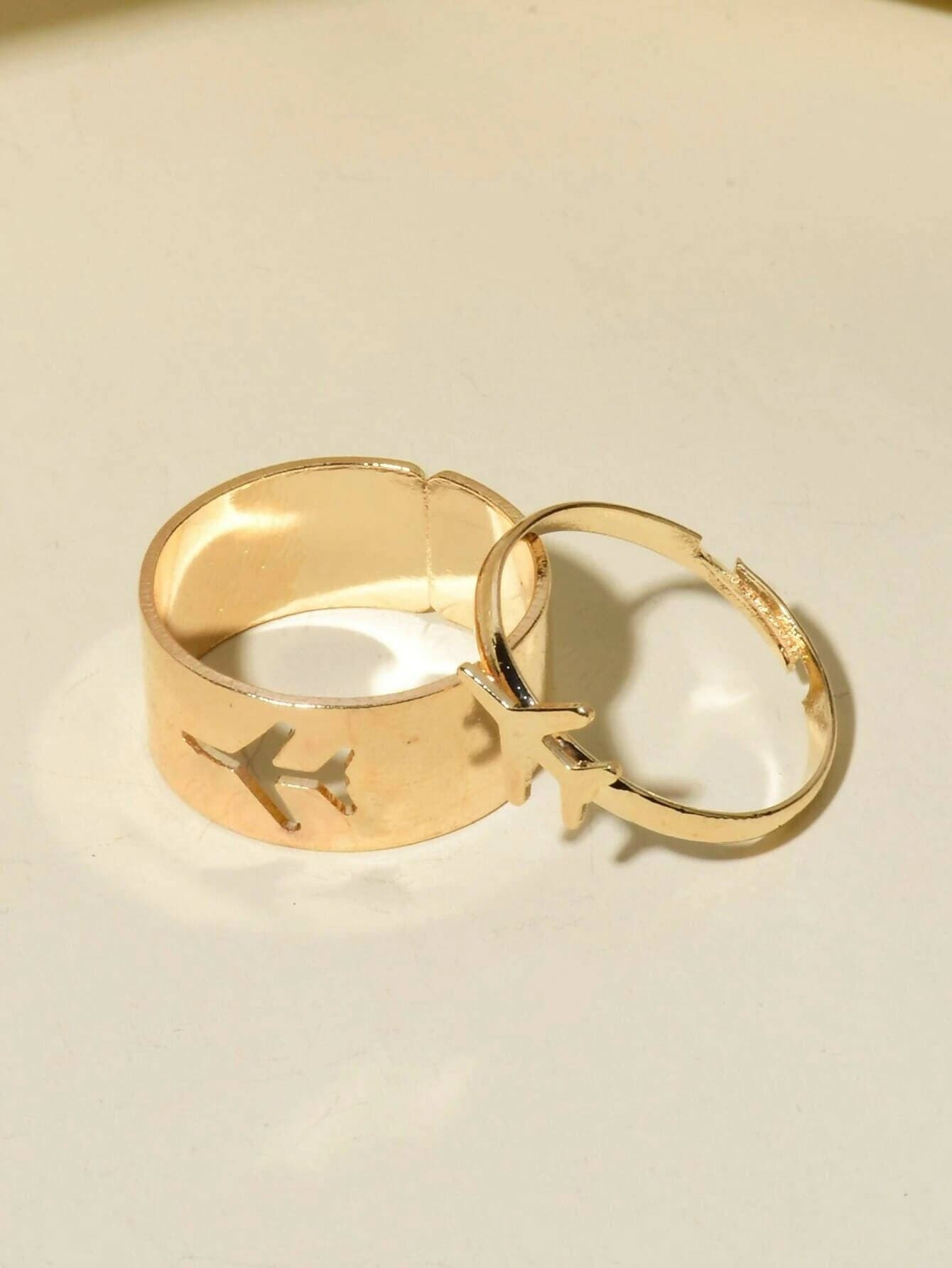 Pinapes Couple Love Caring Partner Shows Love with Couple Rings Set With Fly-High Airplane Gold - HalfPe