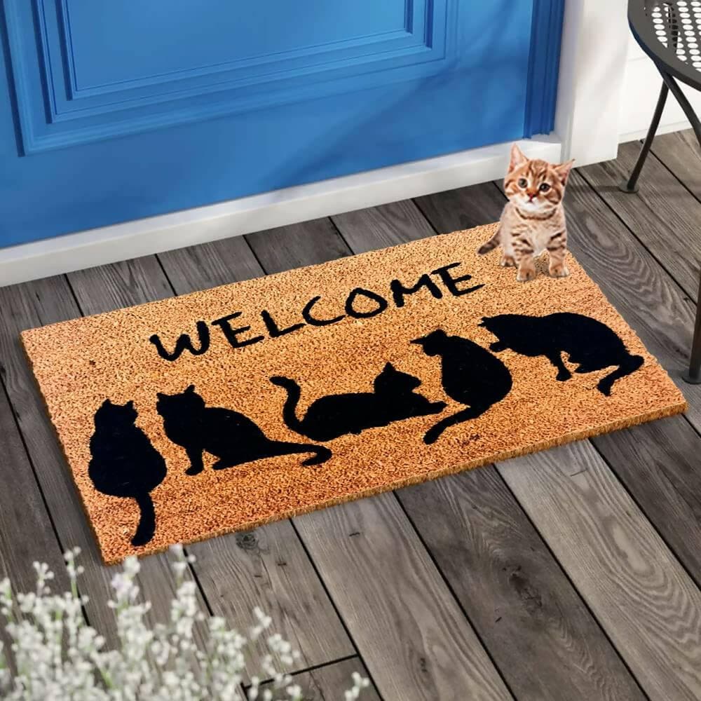 Mats Avenue Natural Coco Coir Black & Brown Welcome Printed Anti-Slip with PVC Back Doormat for Indoor (60 x 40cm) - HalfPe