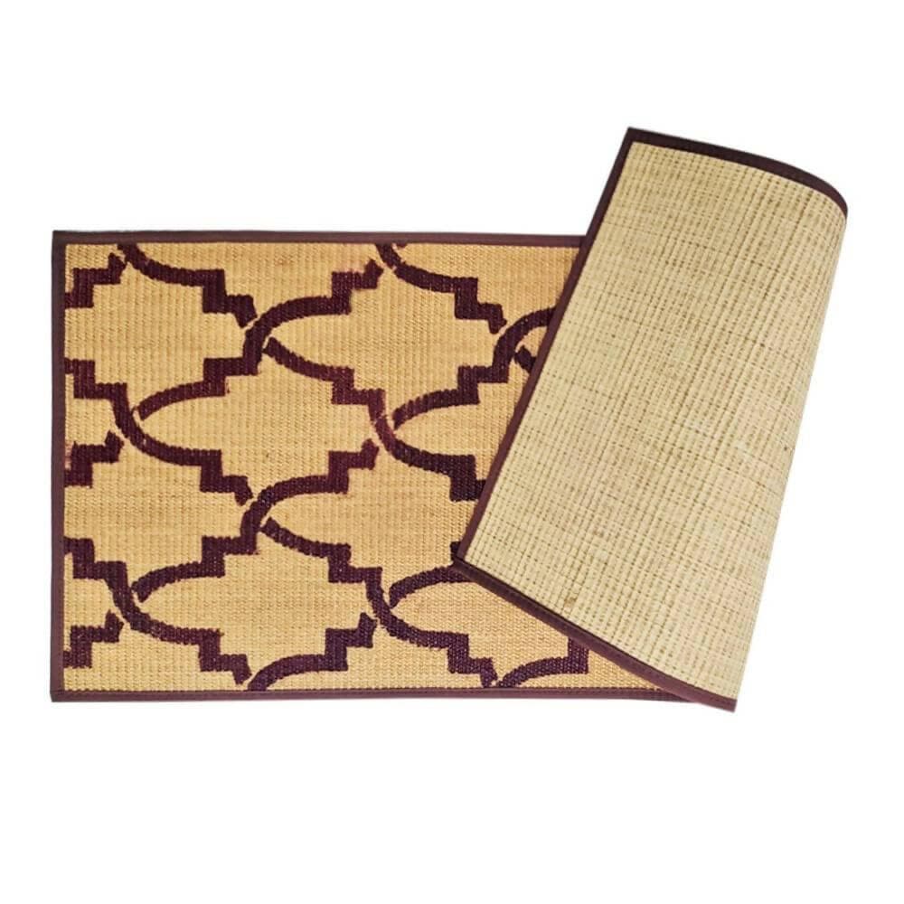 Mats Avenue Hand Printed Jute Carpet/Rug with Cotton Border Brown Color Base 40x90 CM (Geometric) - HalfPe