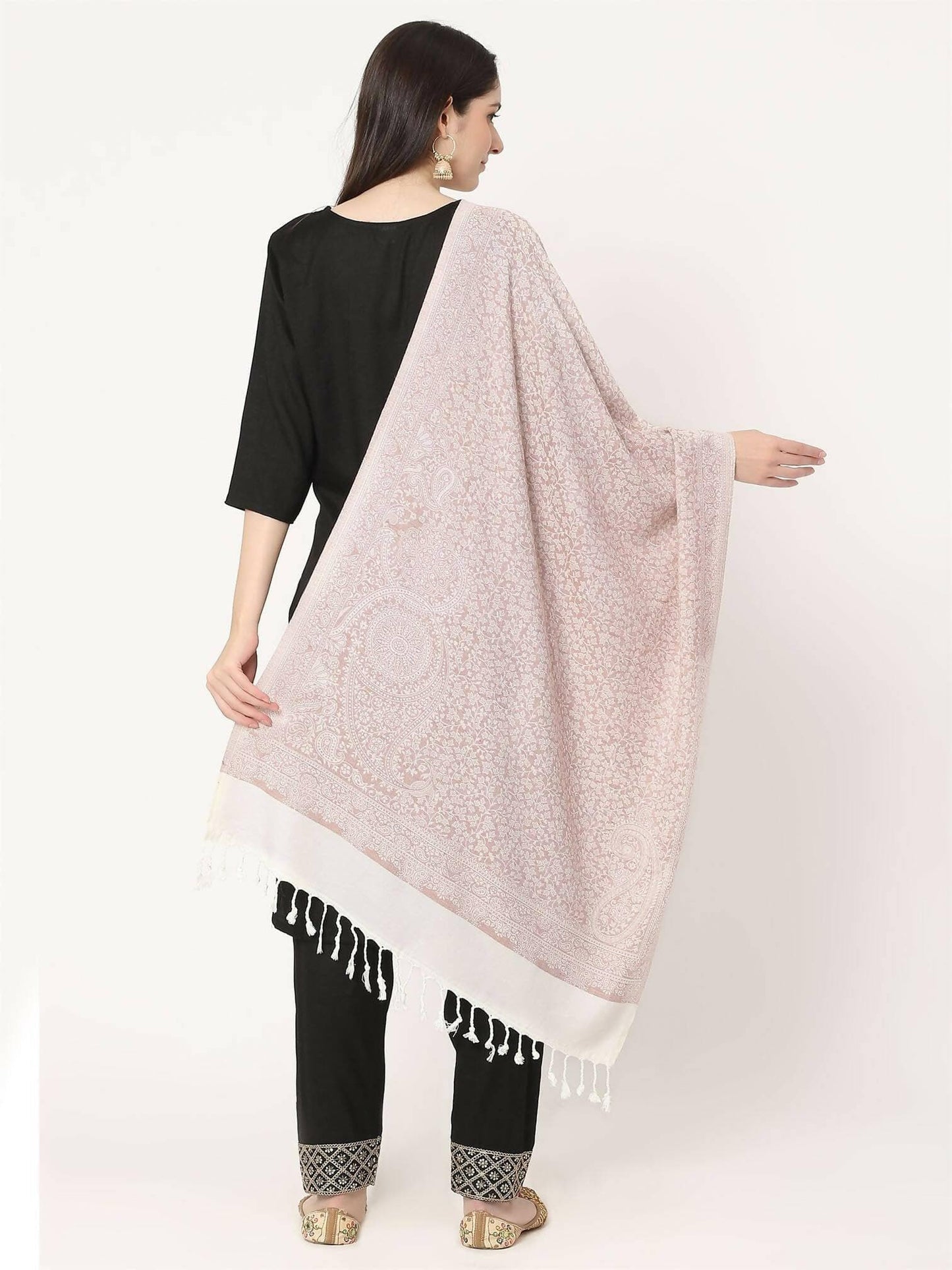 White Paisley Pattern Viscose Stole for women - HalfPe