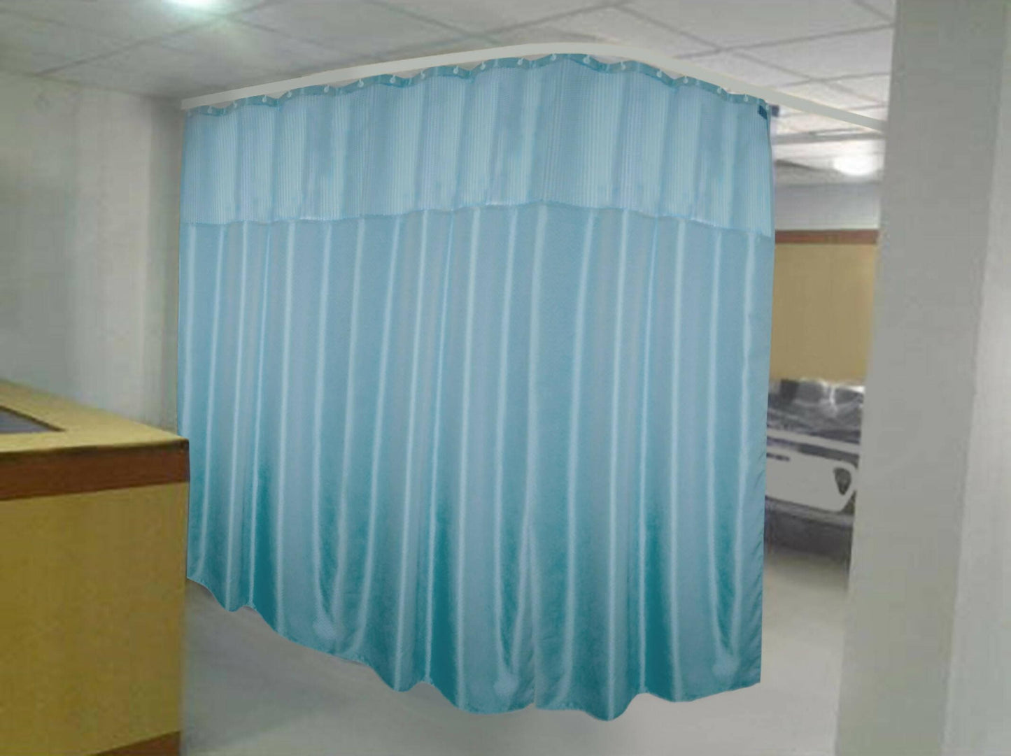 Hospital Partition Curtains, Clinic Curtains Size 12 FT W x 7 ft H, Channel Curtains with Net Fabric, 100% polyester 24 Rustfree Metal Eyelets 24 Plastic Hook, Sky Blue Zig Zag, (12x7 FT) - HalfPe