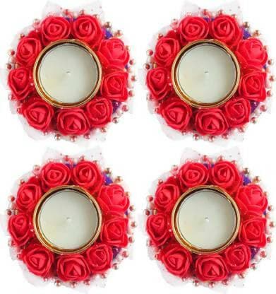 iHandikart Traditional Flower Holder for Diwali (GTH-0034) Candle Holder (Multicolor Pack of 4) - HalfPe