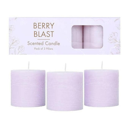 Parkash Candles Set of 3 Scented Pillar Candles (Berry Blast) - HalfPe