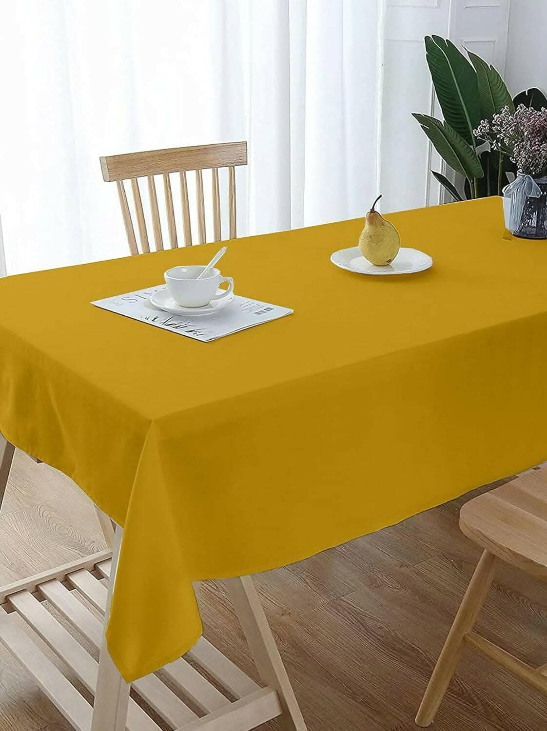 Lushomes Dining Table Cover 6 Seater, Classic Plain Dining Table Cover Cloth (Size 60 x 70”, 6 Seater Table Cloth) (Yellow) - HalfPe