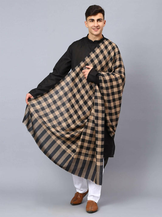 Black Check Pattern Light Weight Pure Wool Shawl ( 40 x 80 Inches ) - HalfPe