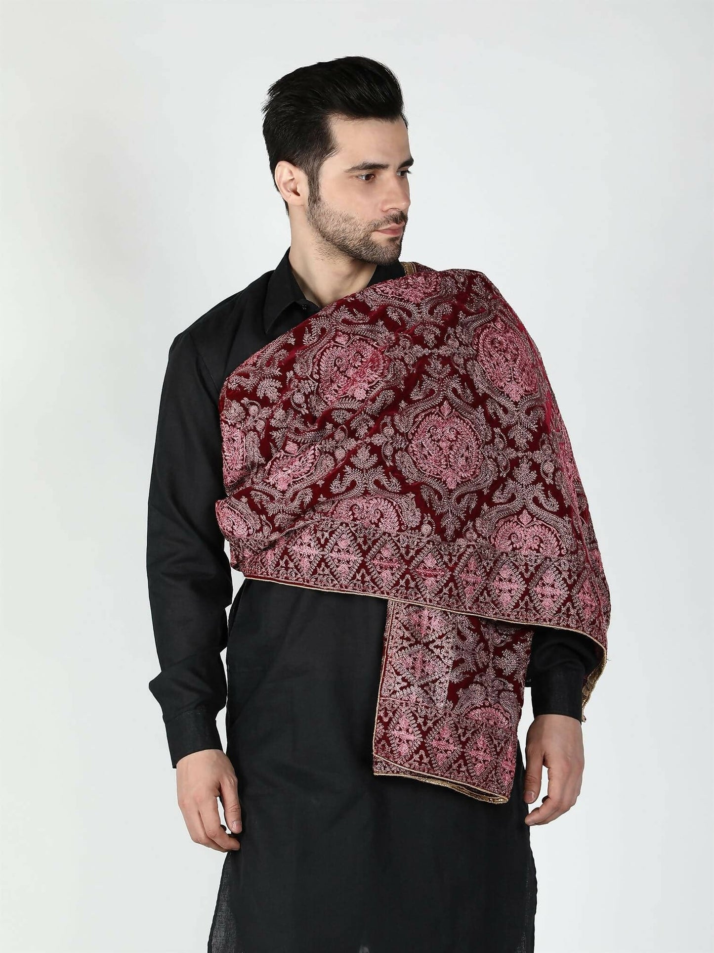 Moda Chales Men's Velvet Shawl (Maroon, Pink ,Rust) - HalfPe