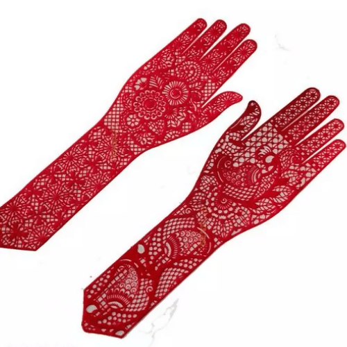 SENECIO 2 Sheet Full Hand Mehandi Stencil Reusable Real Red Rubber Stick-on Design - HalfPe