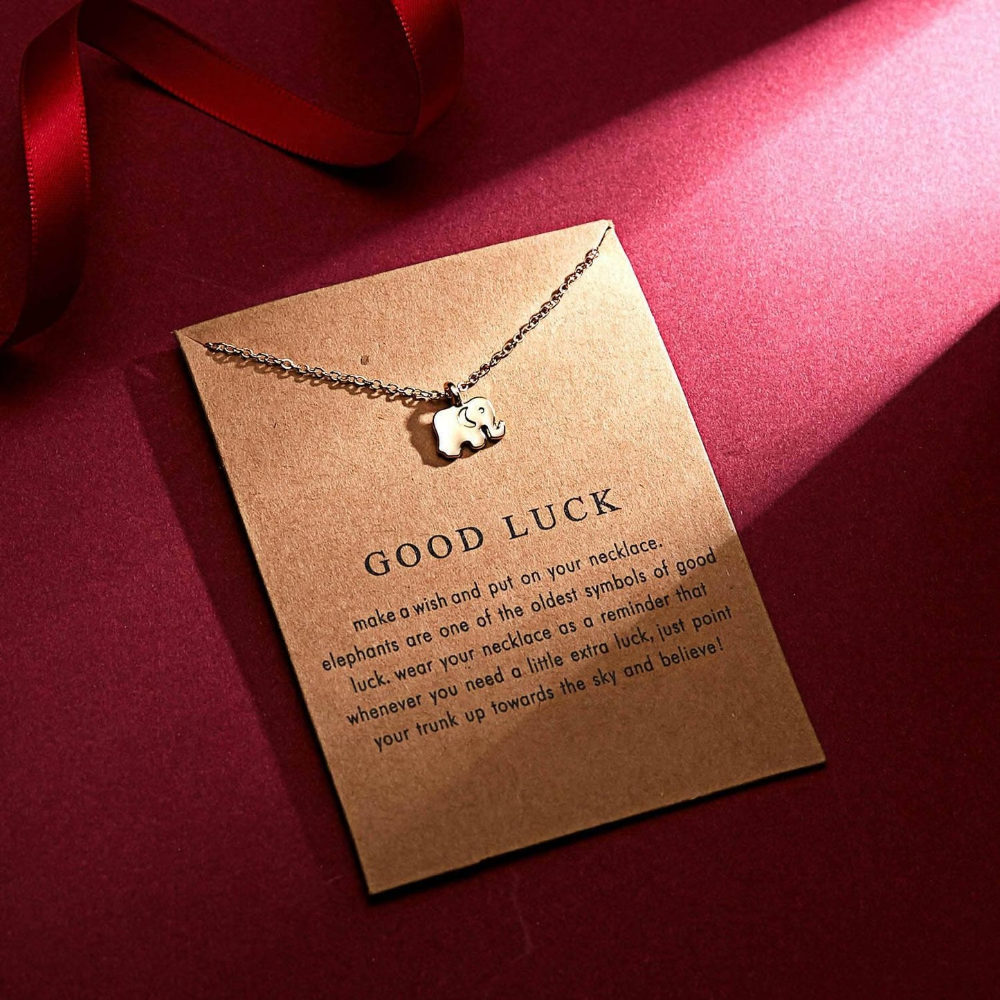 Pinapes Good Luck Charm Elephant Pendant Necklace with Wish Card for Women and Girls - HalfPe