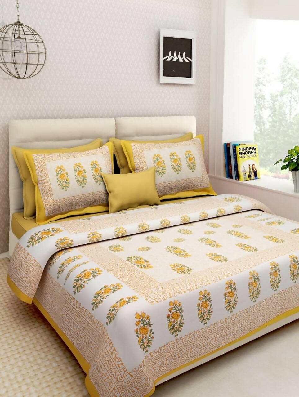 Jaipuri traditional queen size cotton bedsheet with (2) pillow cover set LP96 - HalfPe