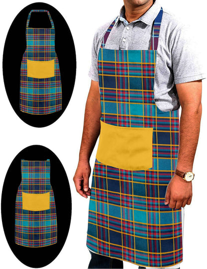 Lushomes Apron for Women, Green Checks Kitchen Apron for Men, Cooking Apron, apron for kitchen, kitchen dress for cooking, Adjustable Buckle and Solid Pocket, Size 60x80 cms, Pkof1 - HalfPe