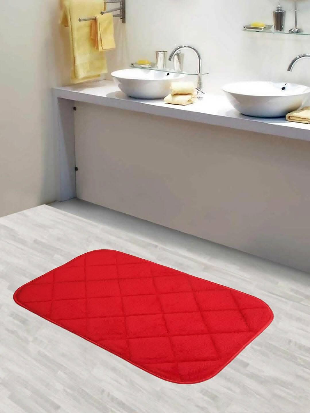 Lushomes bathroom mat, Red Anti Slip Memory Foam bathmat, door mats for bathroom, anti slip mat, kitchen mat, mats, anti skid mat for bathroom floor (Bathmat 12 x 20 inches, Single pc) - HalfPe