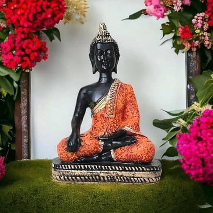 KariGhar Antique Meditating Buddha Statue Idol Perfect for Home | Prayer Room | Living Room | Decoration & Gifting (A0104 (Orange)) - HalfPe