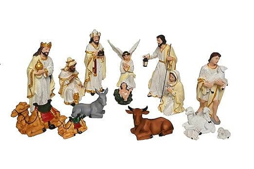 KariGhar 15 pcs Nativity Set | Crib Set Perfect for Christmas Gifting|Decor ( Pack - Mary,Joseph,Baby Jesus, Angel, 3 Wise Men,Shepherd, 7 Animals (8 Inch (White)) - HalfPe