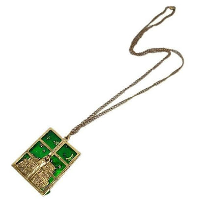 SENECIO Dreamworld Castle Starry Night Window With Lock Bohemian Enamel Emerald Green Necklace - HalfPe