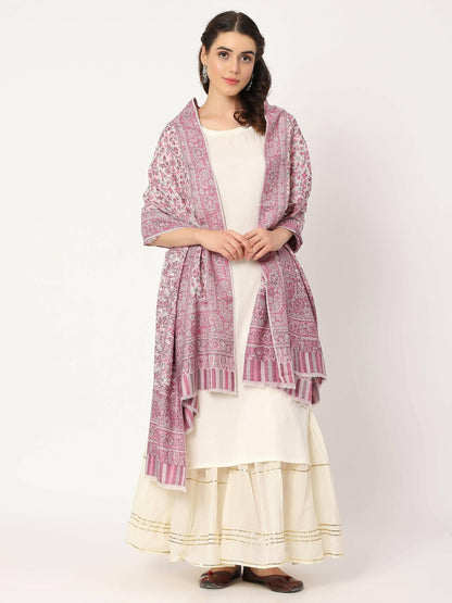 White Fine Wool Kani Shawl for women - HalfPe