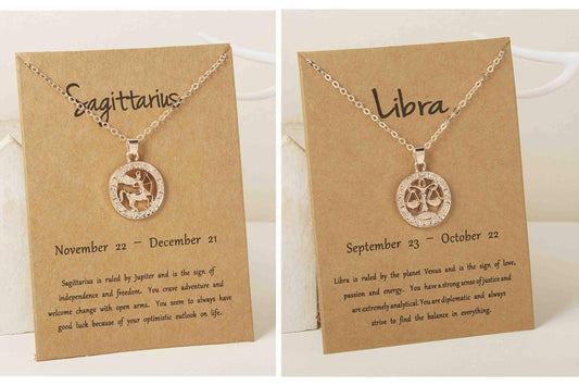 Pinapes Zodiac Sign Sagittarius and Libra Necklace For Women Girl Retro Gold Chain Necklaces Constellations Zirconia Jewelry - HalfPe