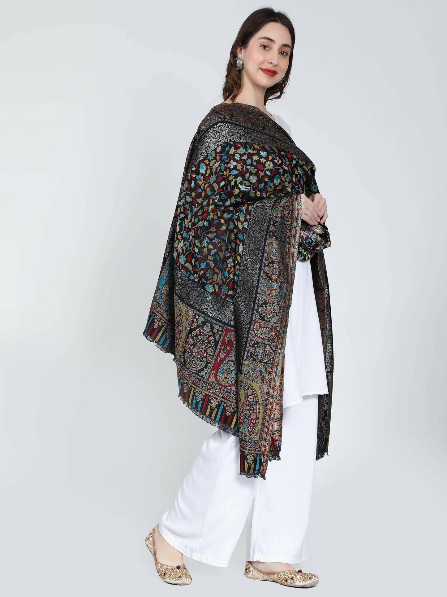 Black Modal Kani Shawl(40 x 80 IN) - HalfPe