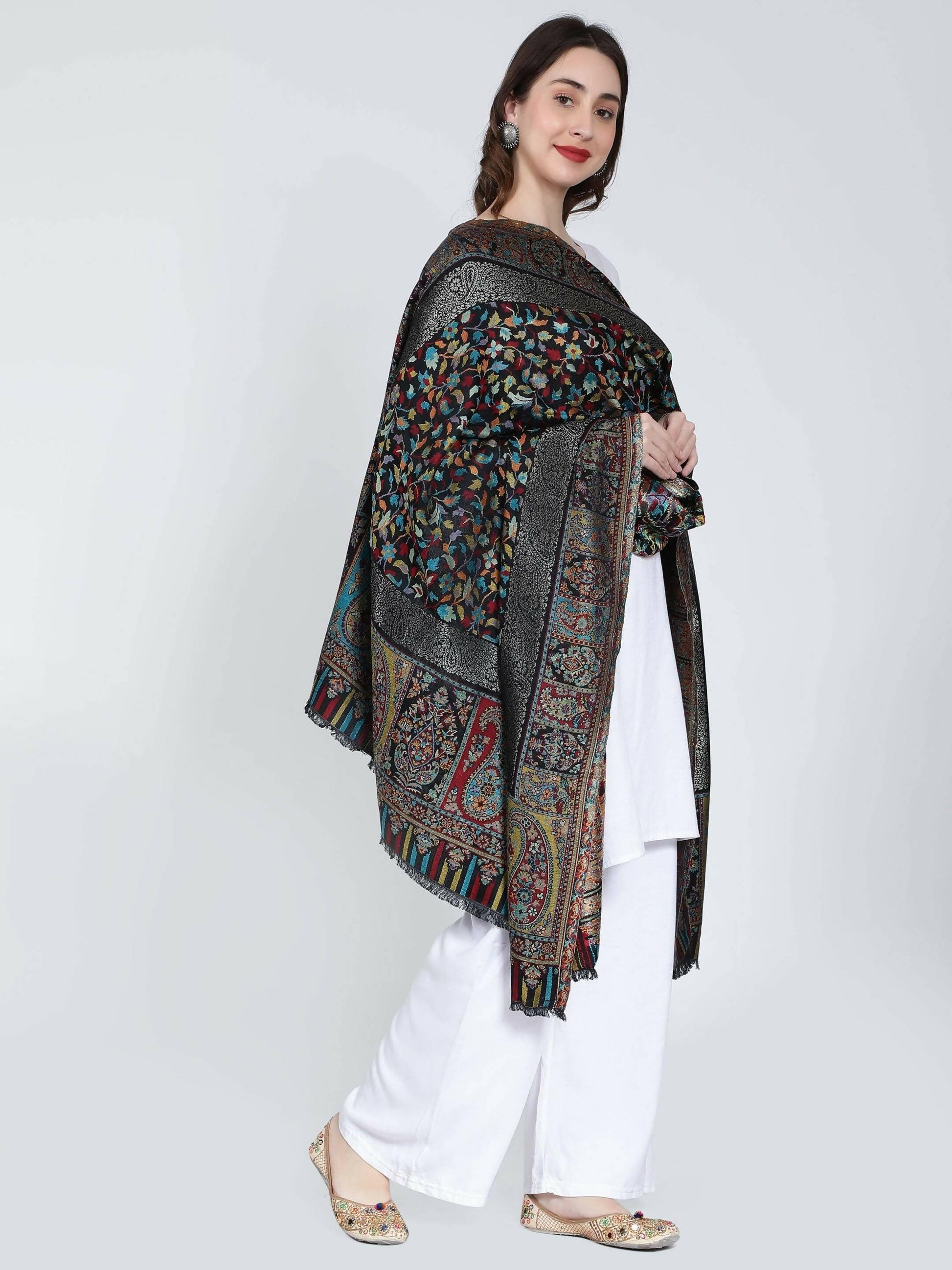 Black Modal Kani Shawl(40 x 80 IN) - HalfPe