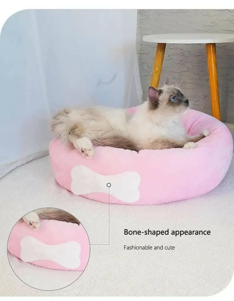 PetGains PGT Round Shaped Plush Cat & Dog Bolster Bed (Medium) - HalfPe