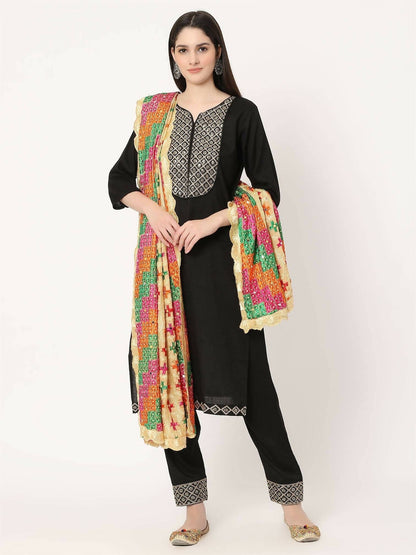 Beige Multicolour Check Design Embroidery Phulkari Dupatta - HalfPe