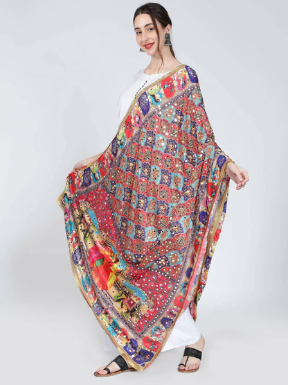 Chiffon Digital Print Pakistani Dupatta with Heavy Mirror Work For Women (Multicolour) - HalfPe