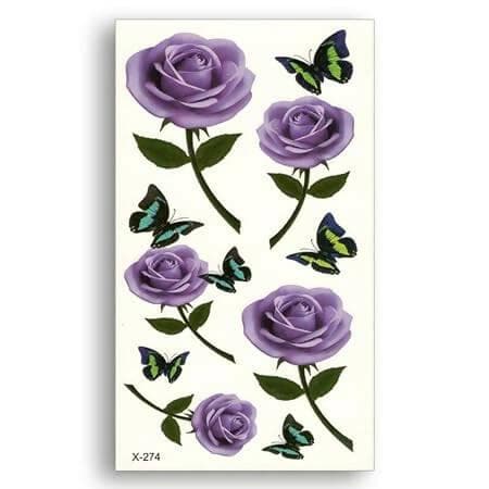 SENECIO 3D Purple Rose Flowers Butterfly Mini Design Waterproof Temporary Unisex Body Tattoo Size : 10.5 * 6cm - HalfPe