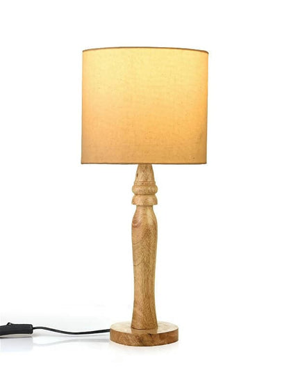 Green Girgit Round Brown Lamp With White Cotton Shade - HalfPe