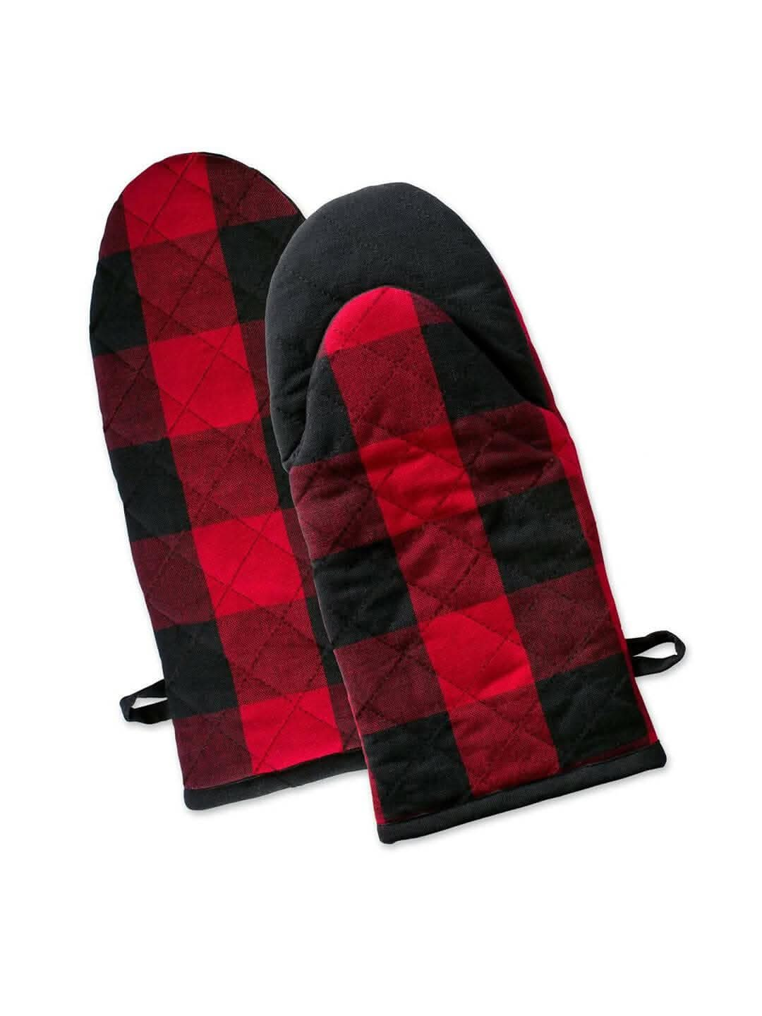 Lushomes oven gloves heat proof, Buffalo Checks microwave gloves Frog Style, oven accessories, microwave hand gloves (Pack of 2, 6 x 13 Inches) (Red & Black) - HalfPe