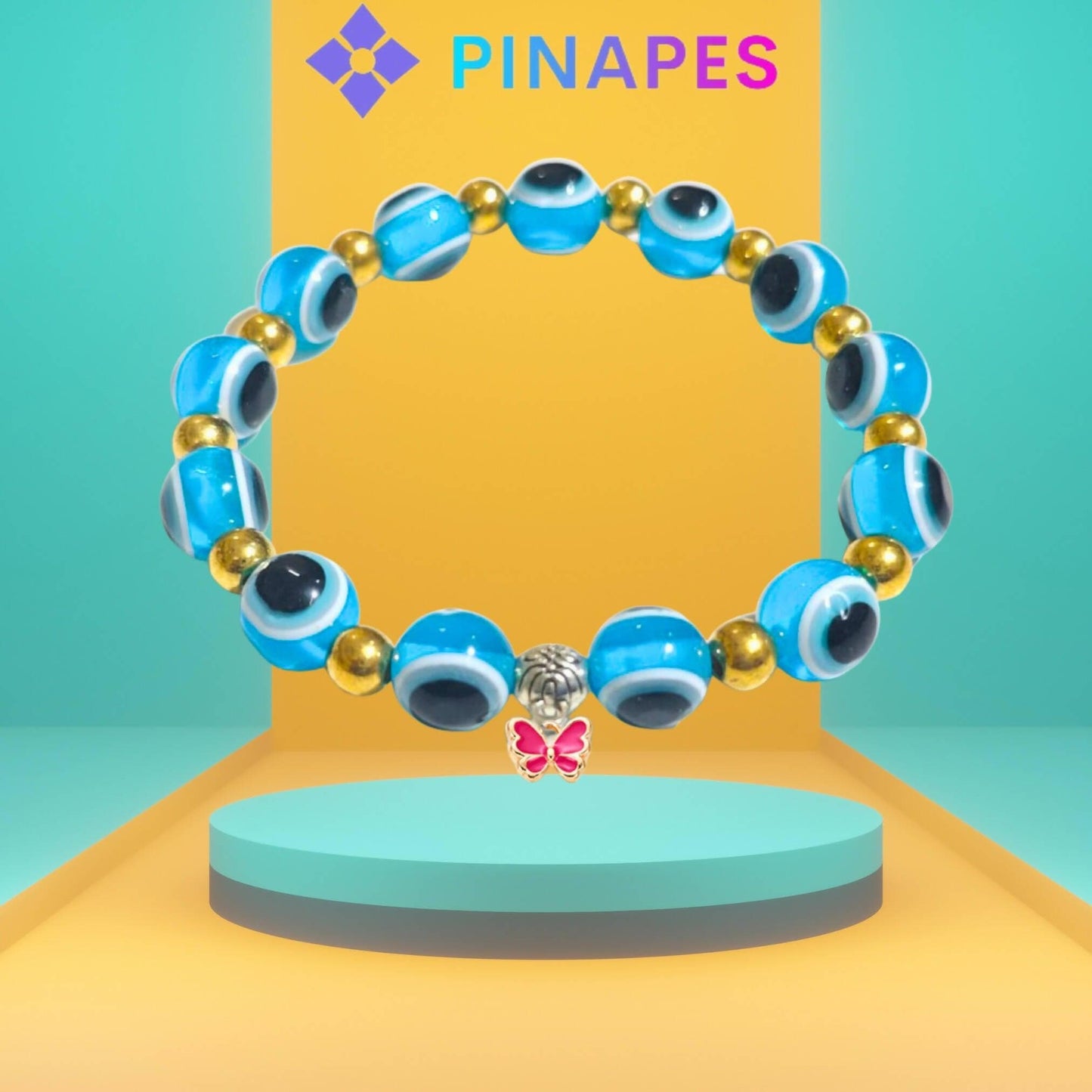 Pinapes Stylish Evil Eye Bracelet with Butterfly Pendant Ward off Negativity with Artificial Beads (Multi Color) - HalfPe