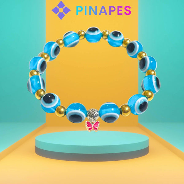 Pinapes Stylish Evil Eye Bracelet with Butterfly Pendant Ward off Negativity with Artificial Beads (Multi Color) - HalfPe