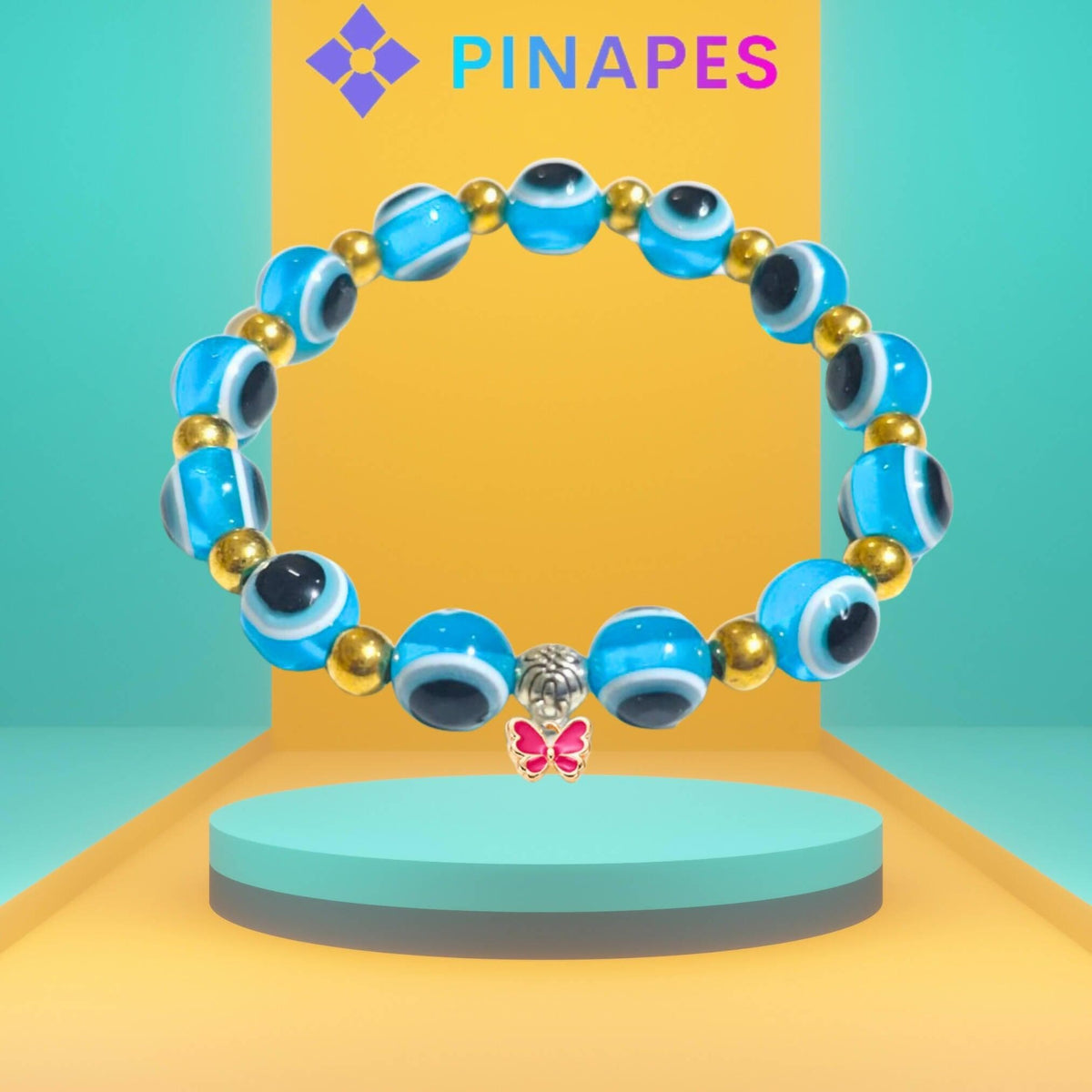 Pinapes Stylish Evil Eye Bracelet with Butterfly Pendant Ward off Negativity with Artificial Beads (Multi Color) - HalfPe