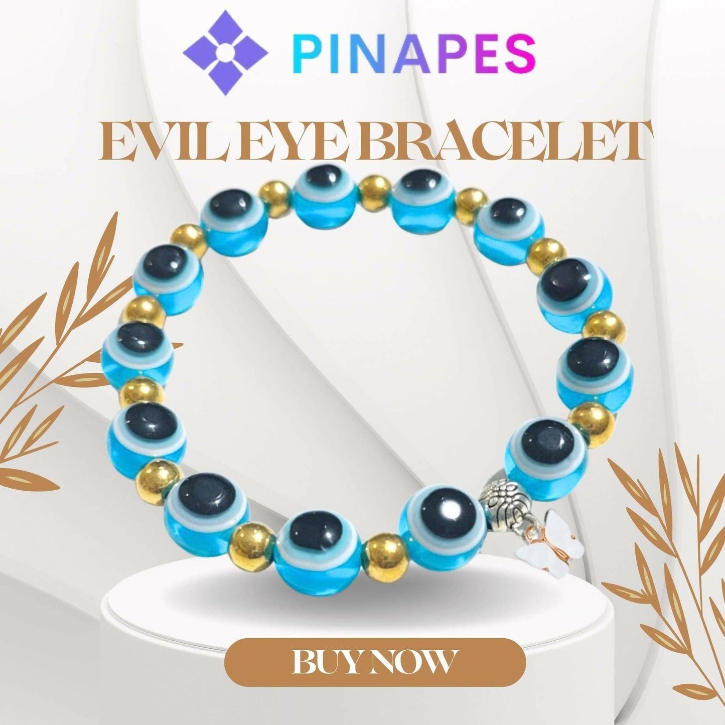 Pinapes white Butterfly Beads and Evil Eye Charm Bracelet A Must-Have for Fashionable and Superstitious Women (sky blue) - HalfPe