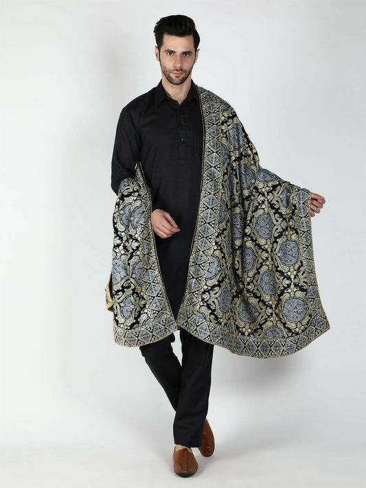 Moda Chales Men's Velvet Shawl (Blue ,Silver ,Cream) - HalfPe