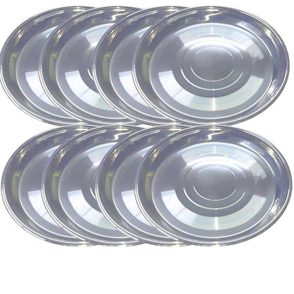 Shini lifestyles Heavy Gauge Stainless-steel Laser designed Halva Plates/ snack plates (Diameter: 17cms, pack of 8) - HalfPe