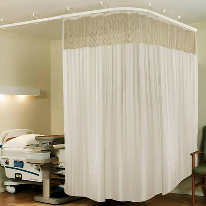 Hospital Partition Channel Curtains with Net Fabric, 100% polyester 20 Rustfree Metal Eyelets 20 Plastic Hook Box Design (10x7 FT) - HalfPe