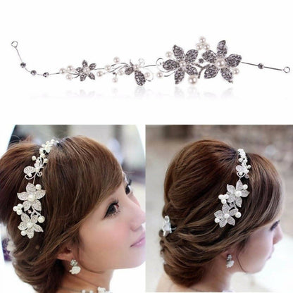 SENECIO Bridal Wedding Flower Crown Tiara Delicate Pearls Beauty Crystal Chic Headband Hair Clip Comb Jewelry - HalfPe