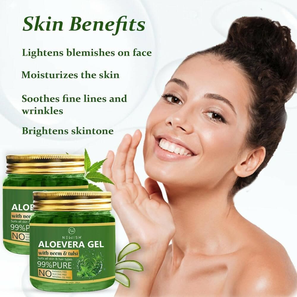 Newish Aloe Vera Gel for Face Enriched With Tulsi & Neem For Face & Skin (200 GM) - HalfPe