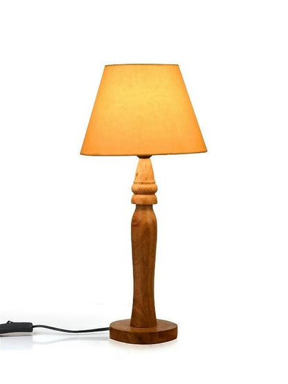 Green Girgit Round Brown Lamp With Taper Yellow Cotton Shade - HalfPe