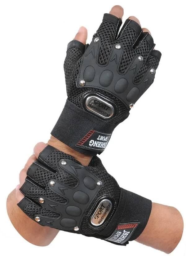 Gloves Military Rubber Hard Knuckle Gloves Fingerless Cycling Gloves (Black)  - HalfPe