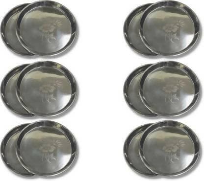 SHINI LIFESTYLE Stainless Steel Plate with floral design (pack of 12) - HalfPe