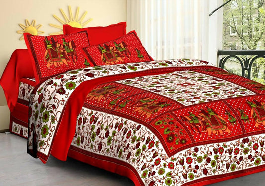 Jaipuri Floral Queen Size Bedsheet with 2 Pillow Covers - HalfPe