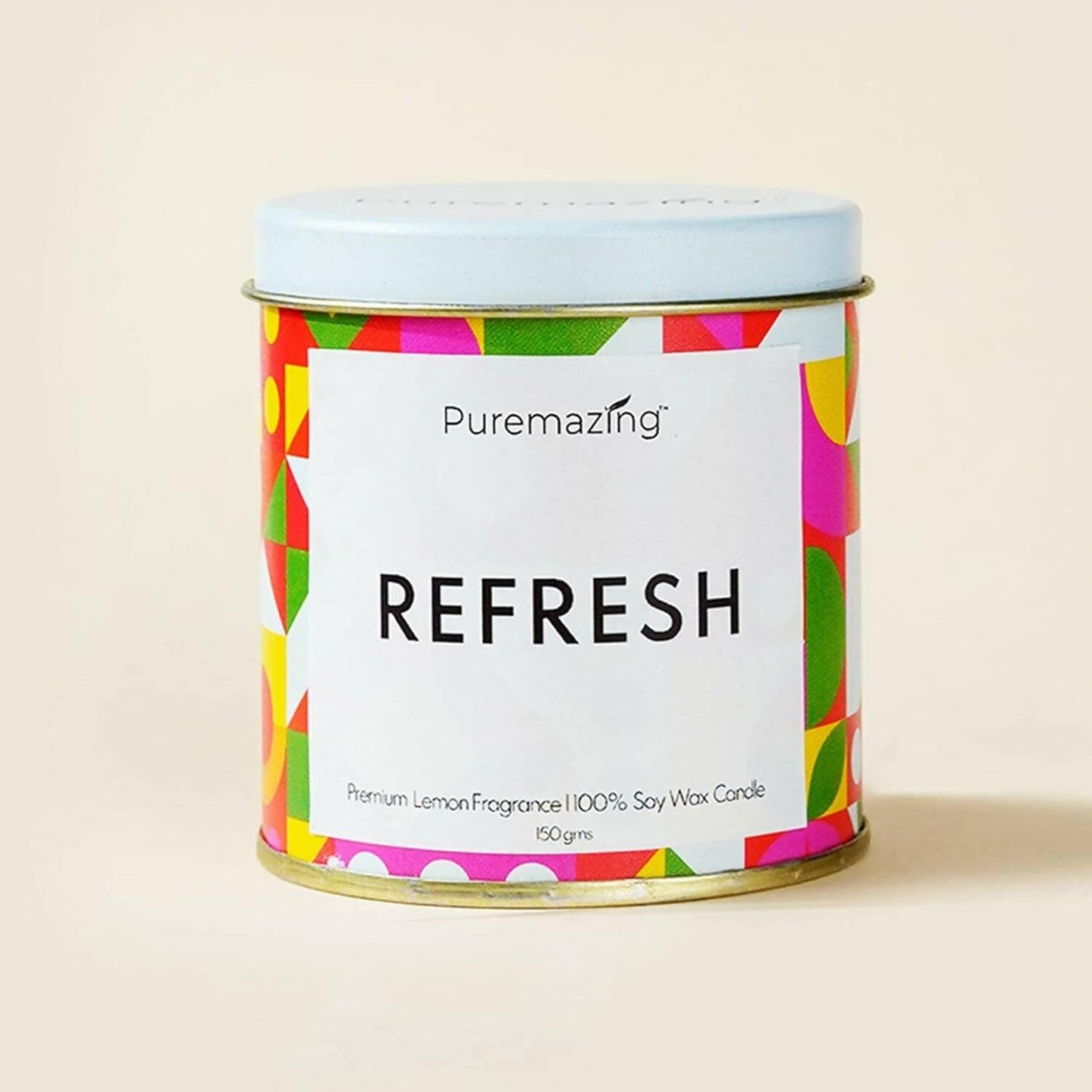 Puremazing Premium 100% Soy Wax Candle Refresh - Lemon Fragranced Candle Tin Jar with Wooden Wick Burning time of Upto 35 Hours Aromatherapy Candles & Handmade Votive Candles - HalfPe