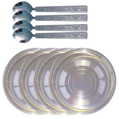 SHINI LIFESTYLE Heavy Gauge Steel Laser Halva Plates 4pc with Spoon Set (8) - HalfPe