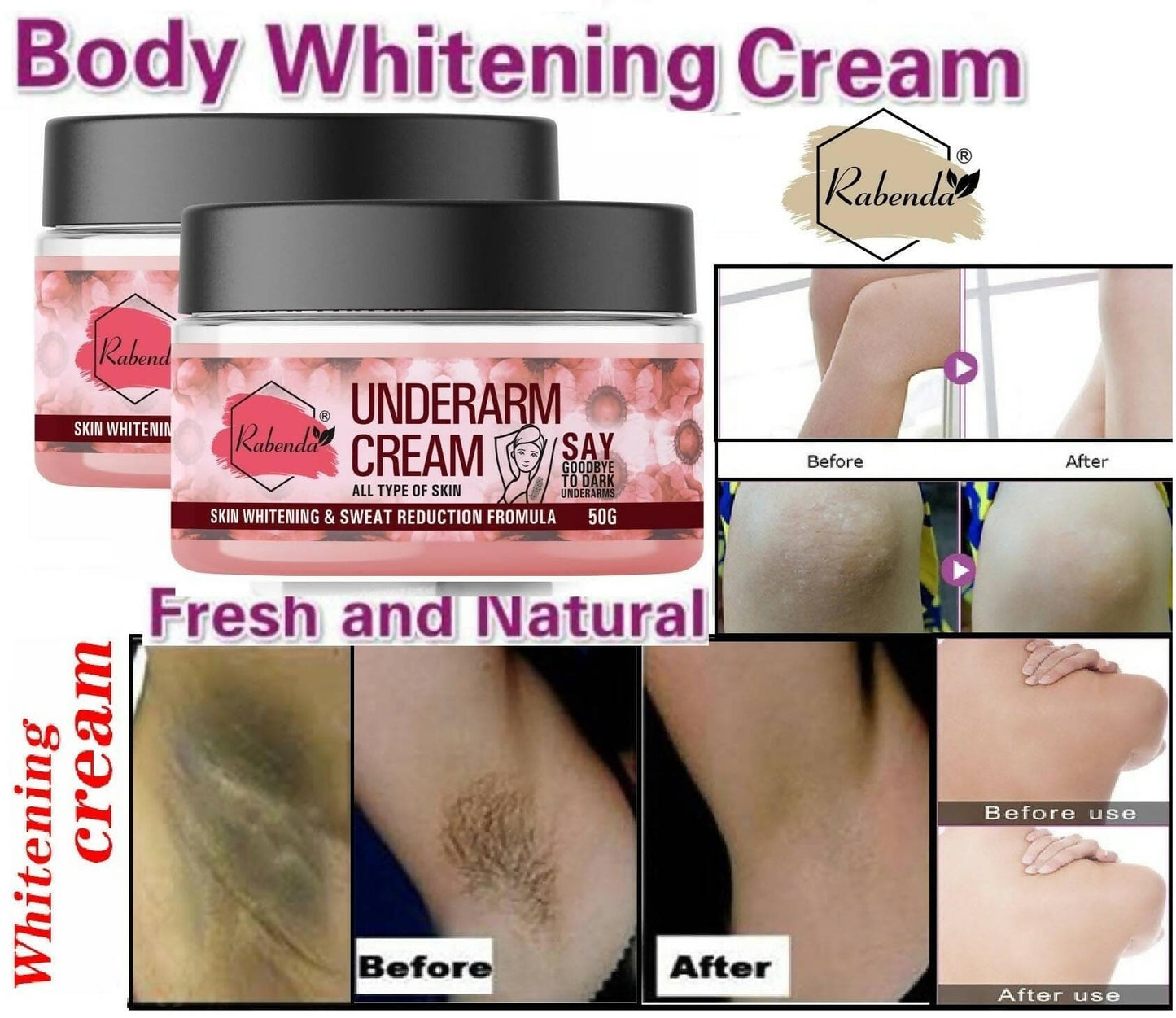 Rabenda Underarm and Neck Back Whitening Cream For Lightening & Brightening All Skin types (50 g) pack of-2 - HalfPe